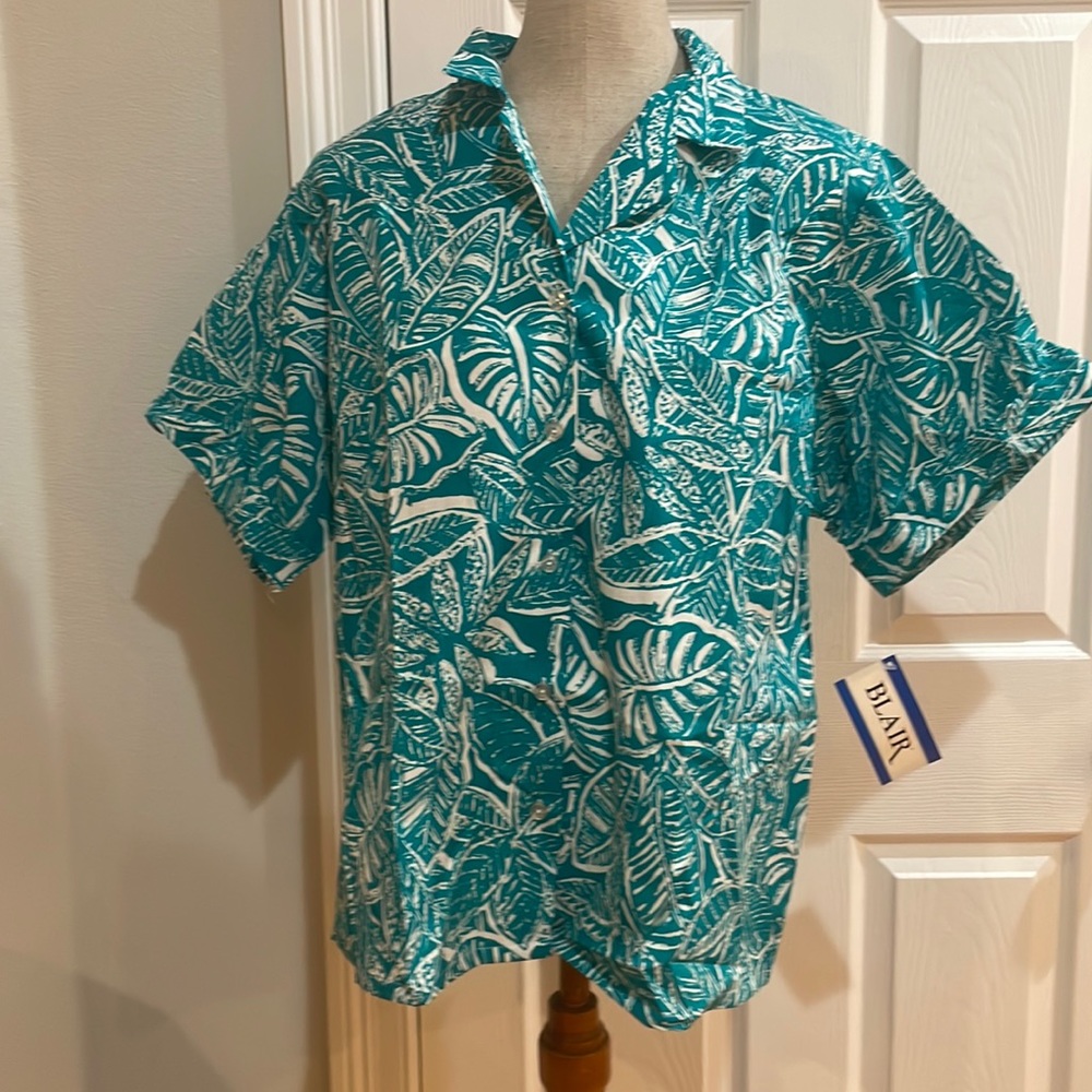Blair Vintage button down Shirt cotton blend green white unisex adult size XL
